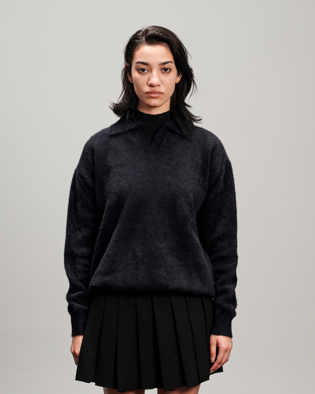 Mohair Knit Polo - Black