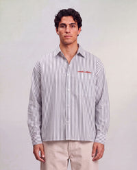 Striped Boxy Shirt - Grey x White
