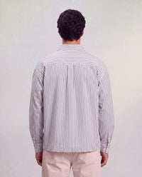 Striped Boxy Shirt - Grey x White
