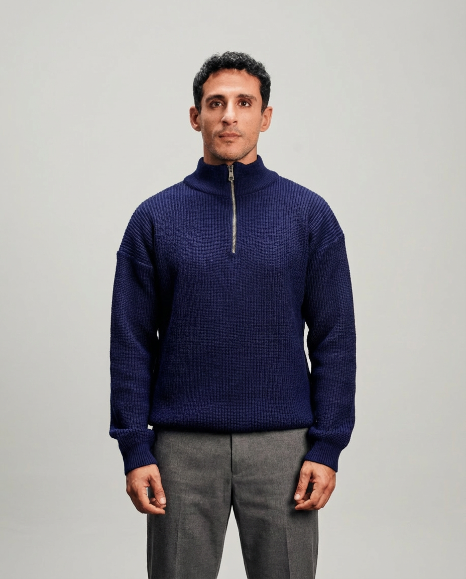 Knit Quarter Zipper - Navy