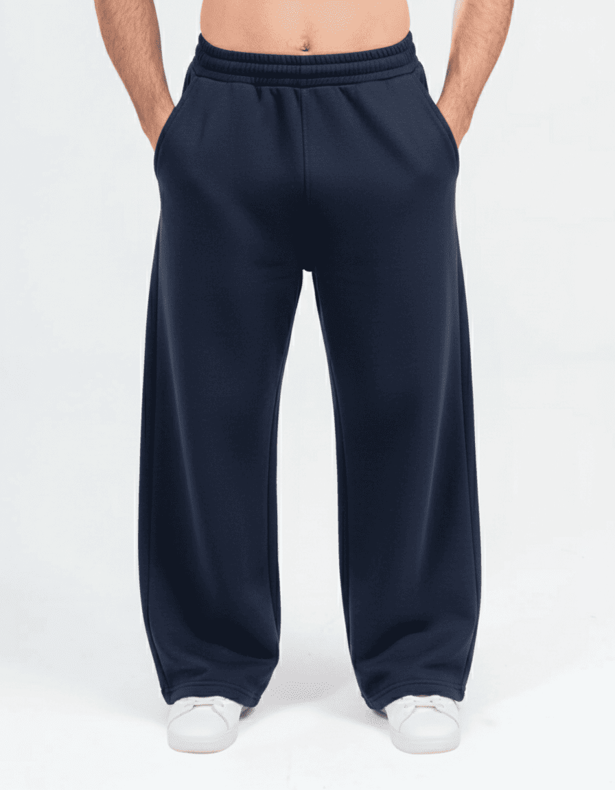 Male model wearing Navy Wide Leg Sweatpants