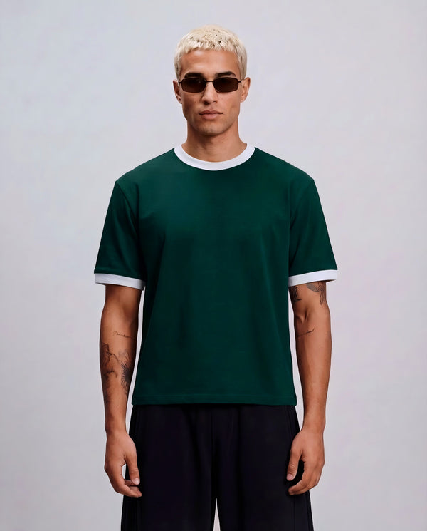 Boxy Contrast T-Shirt - Emerald Green x White