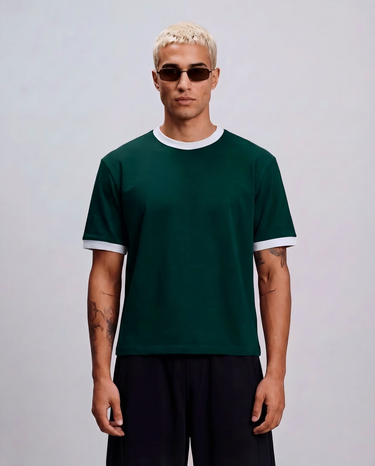 Boxy Contrast T-Shirt - Emerald Green x White