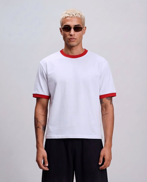 Boxy Contrast T-Shirt - White x Red