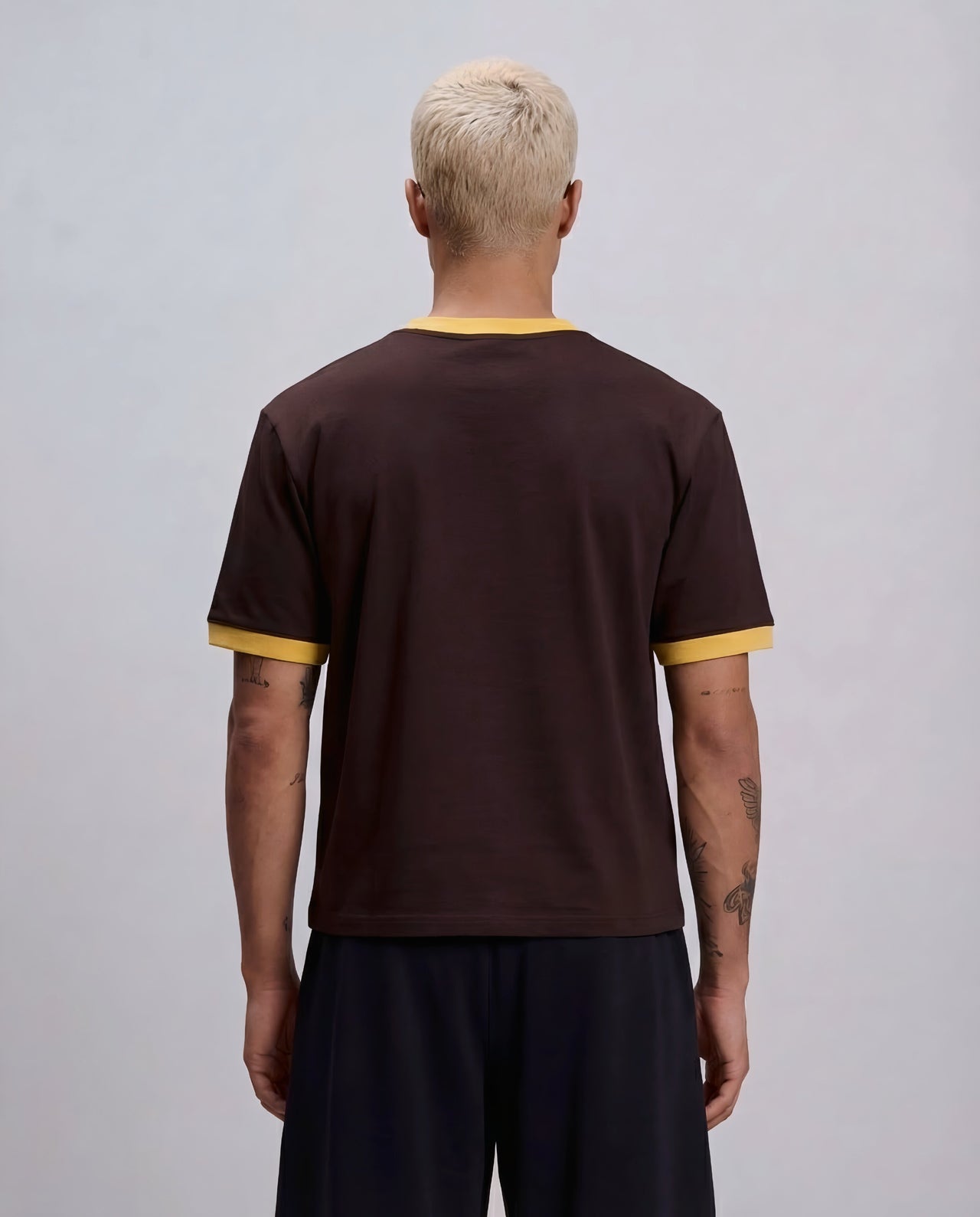 Boxy Contrast T-Shirt - Brown x Butter Yellow