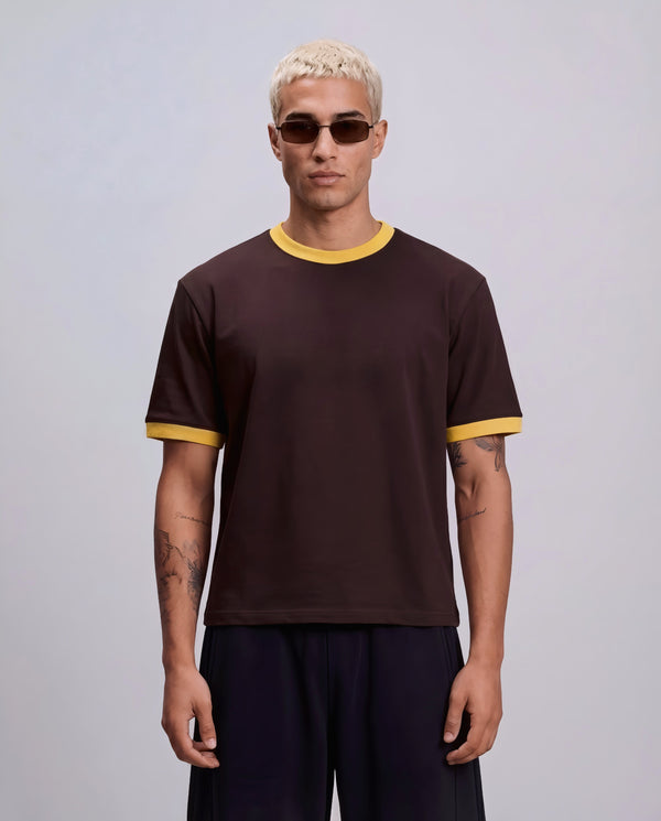Boxy Contrast T-Shirt - Brown x Butter Yellow