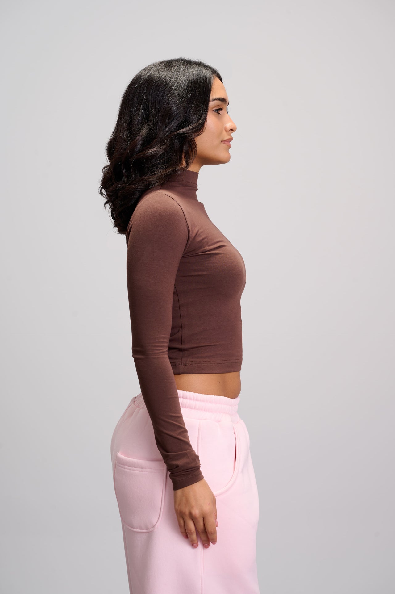 High Neck Top - Brown