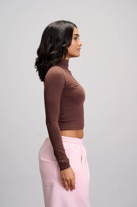 High Neck Top - Brown