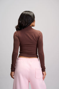 High Neck Top - Brown