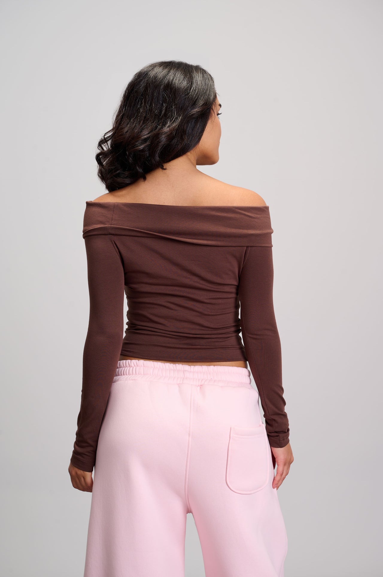 Drop Shoulder Top - Brown