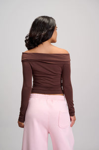 Drop Shoulder Top - Brown