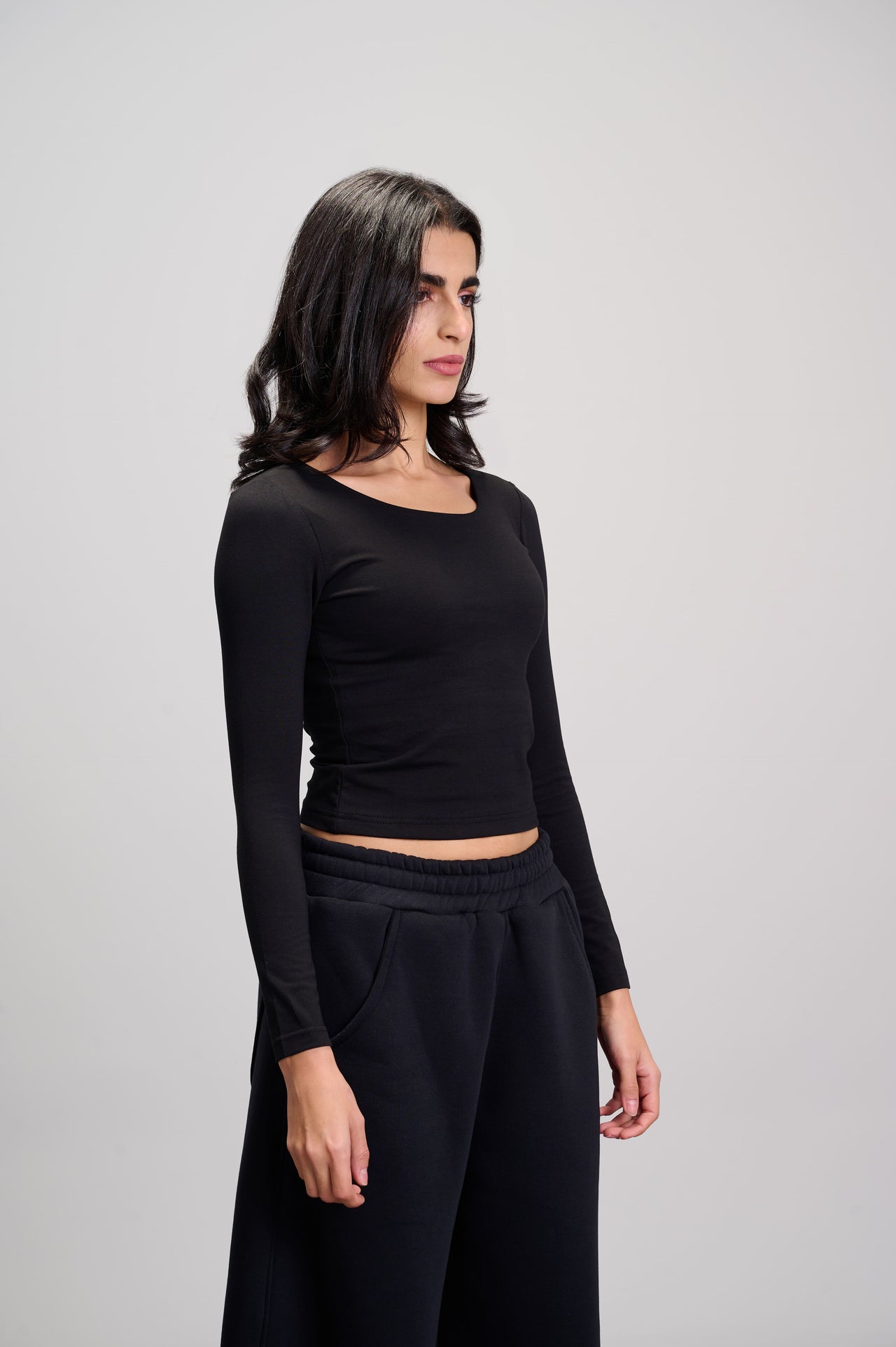 Wide Neck Top - Black