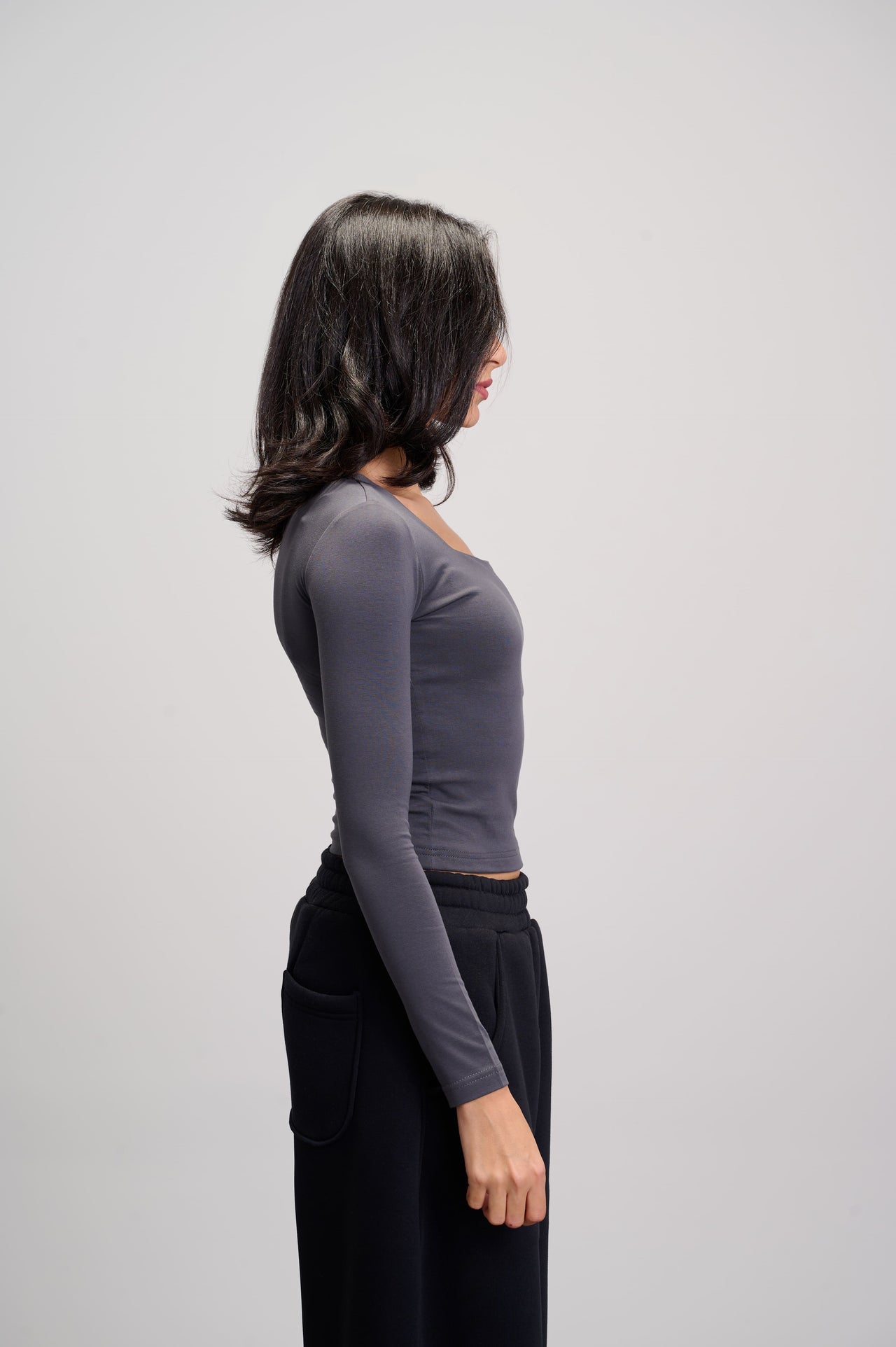 Square Neck Top - Dark Grey