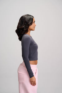 Wide Neck Top - Dark Grey