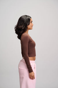 Square Neck Top - Brown