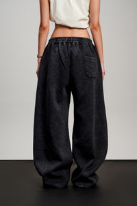 Washed Wide Leg Sweatpants - Black