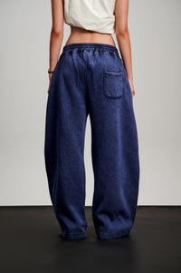 Washed Wide Leg Sweatpants - Navy