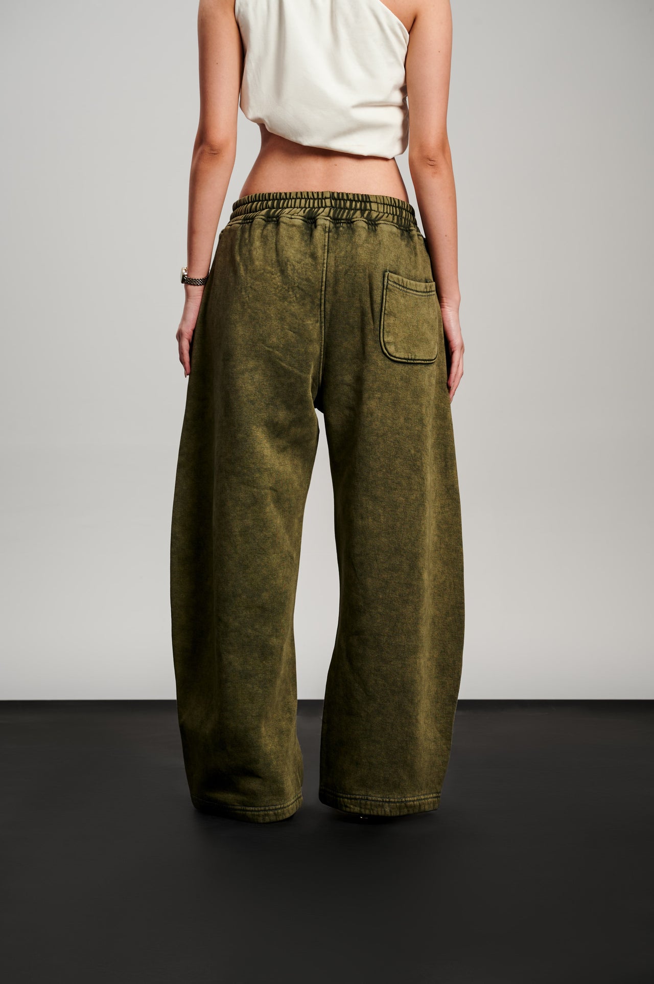 Washed Wide Leg Sweatpants - Olive
