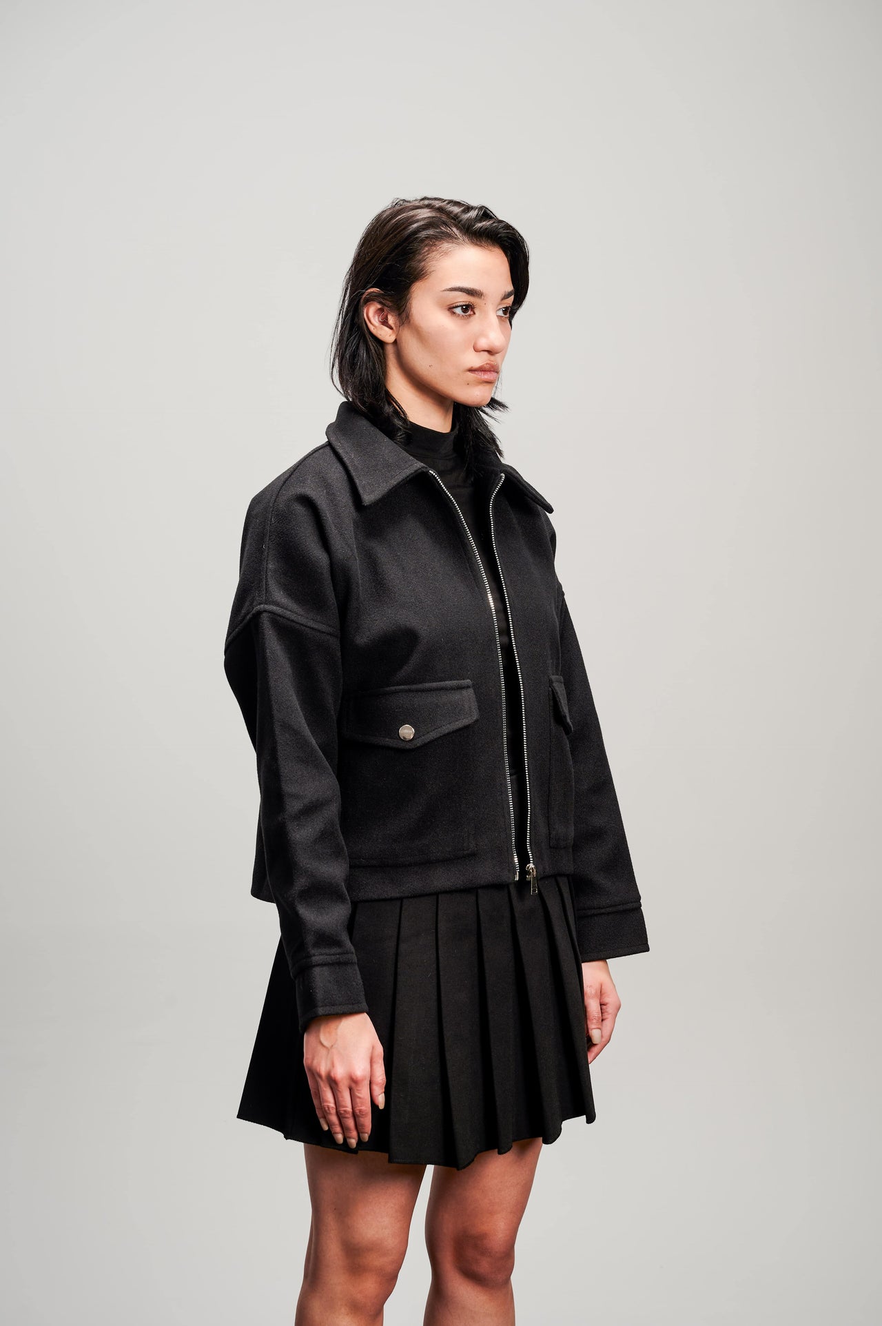 Cropped Wool Jacket - Black