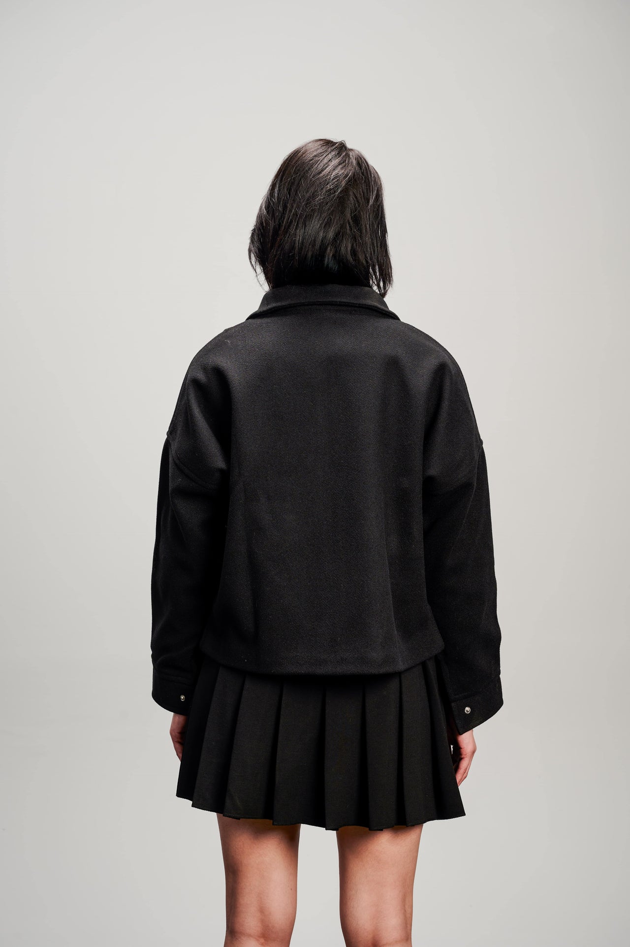 Cropped Wool Jacket - Black