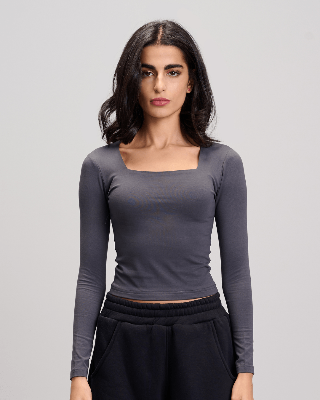 Square Neck Top - Dark Grey