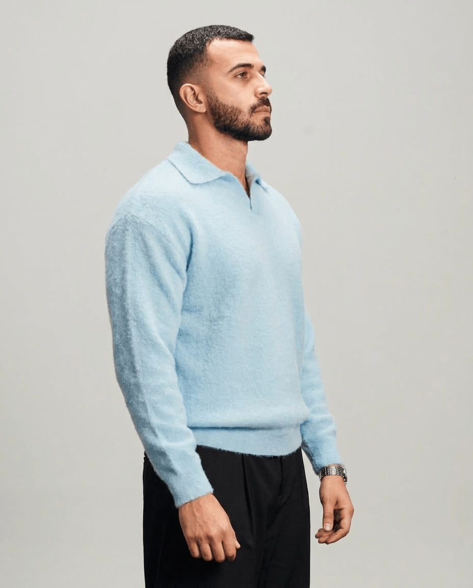 Mohair Knit Polo - Baby Blue