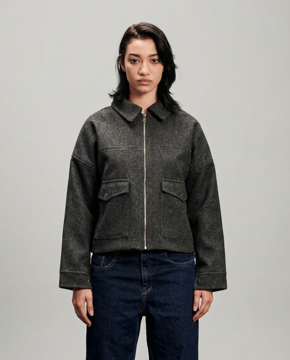 Cropped Wool Jacket - Dark Grey