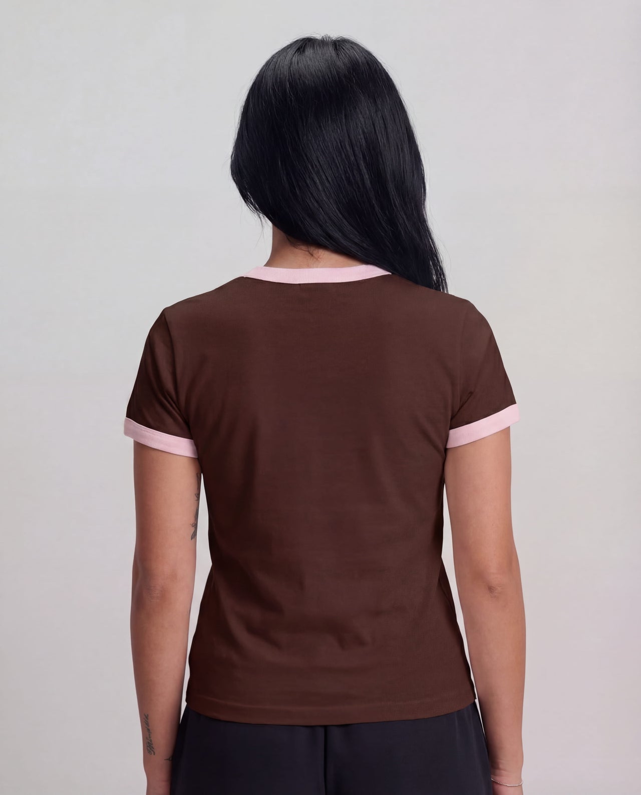 Women Contrast T-Shirt - Brown x Pink
