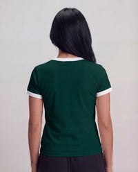 Women Contrast T-Shirt - Emerald Green x White